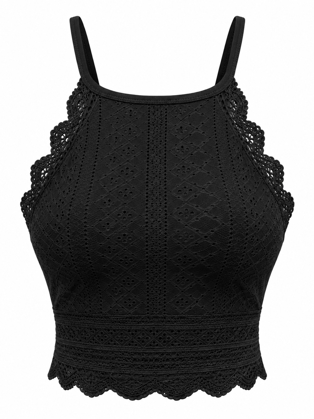 Black Crochet Lace High-Neck Crop Top - Women